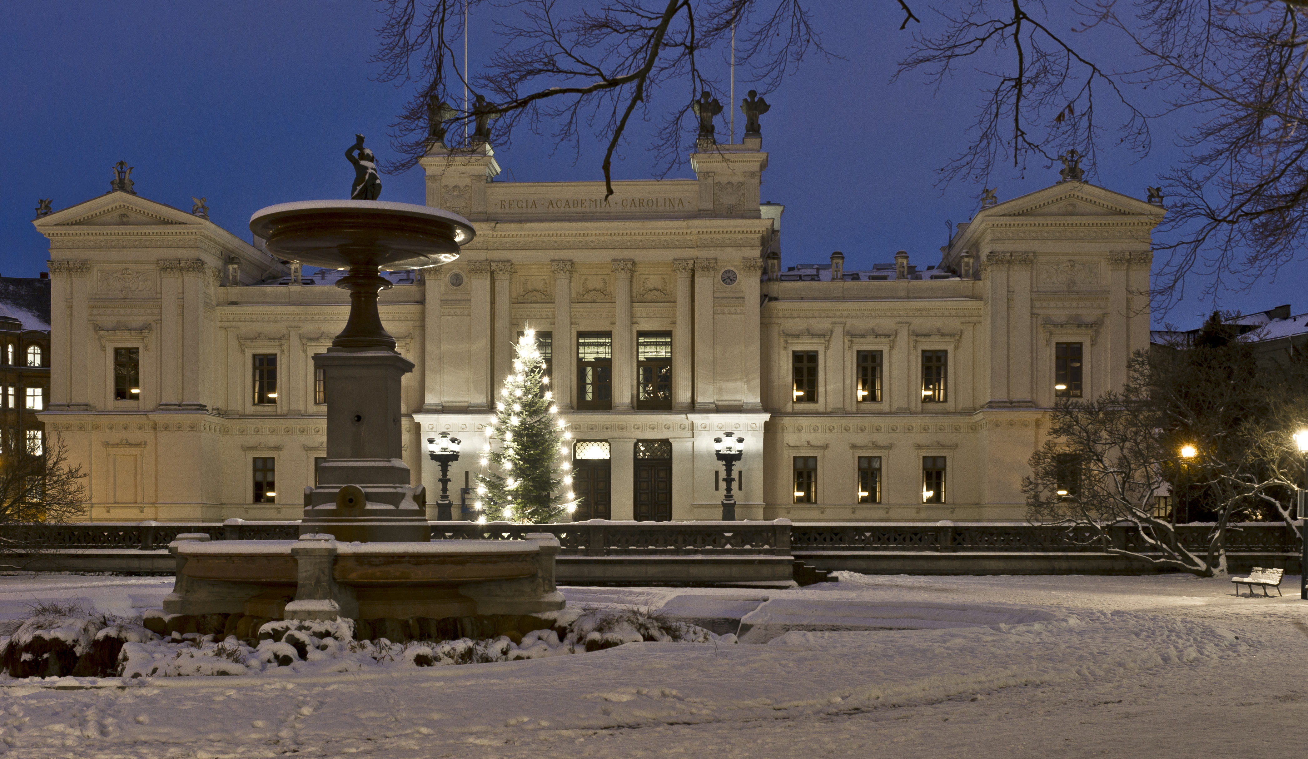 Winter picture of the Lund University's main building.